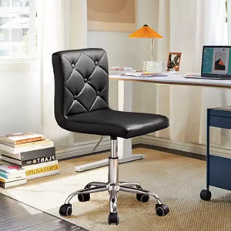 Chaise de bureau moderne VECELO en cuir PU avec rembourrage et base métallique réglable, chaises de bureau pivotantes sans accoudoirs à dossier mi-hauteur