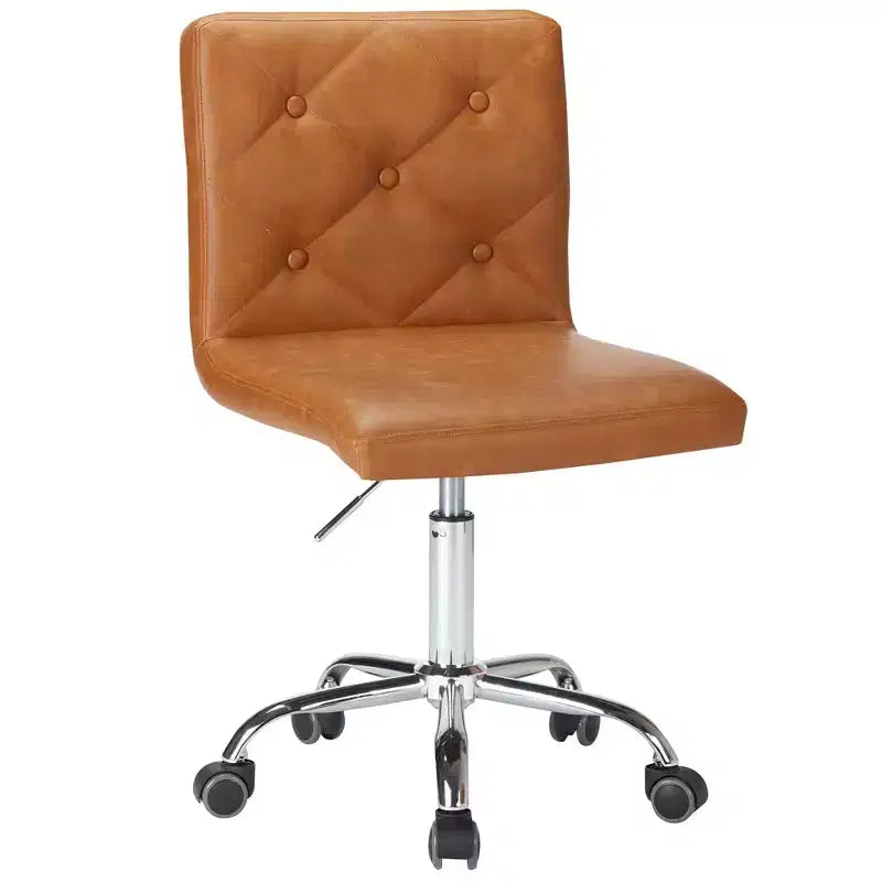 Chaise de bureau moderne VECELO en cuir PU avec rembourrage et base métallique réglable, chaises de bureau pivotantes sans accoudoirs à dossier mi-hauteur