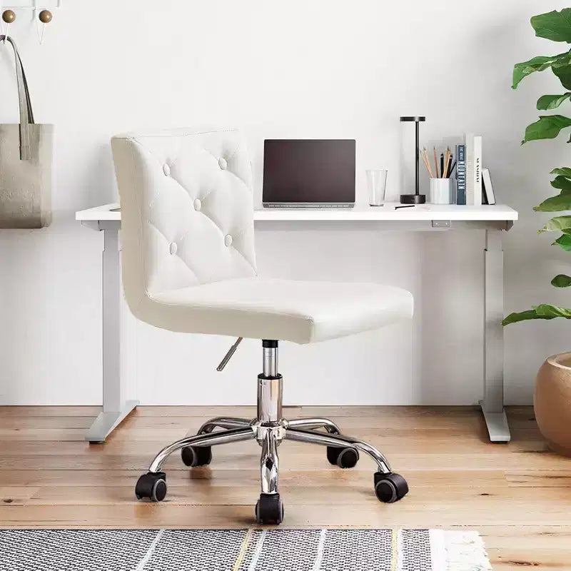 Chaise de bureau moderne VECELO en cuir PU avec rembourrage et base métallique réglable, chaises de bureau pivotantes sans accoudoirs à dossier mi-hauteur