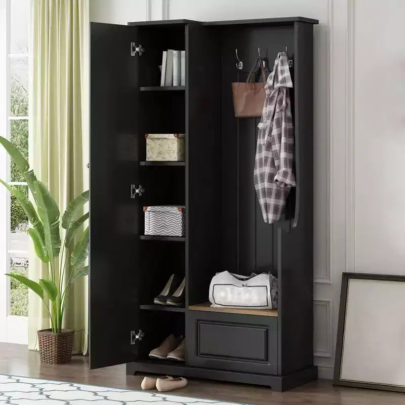 Hall Tree with Flip-Up Bench, Entryway Bench With Coat Rack, Freestanding Storage Bench for Mudroom Living Room Entryway