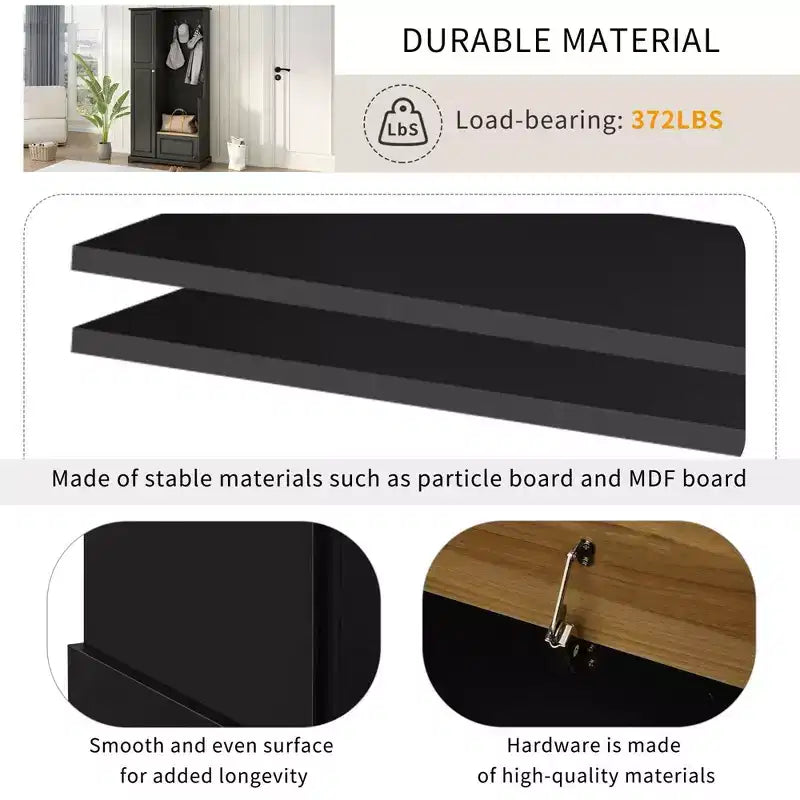 Porte-manteau avec banc rabattable, banc d'entrée avec patère, banc de rangement autoportant pour buanderie, salon, entrée