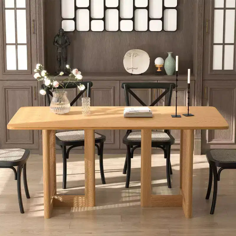 Table à manger rectangulaire en bois Mid-Century Dovelina Table de cuisine en rotin pour 6 personnes - 67
