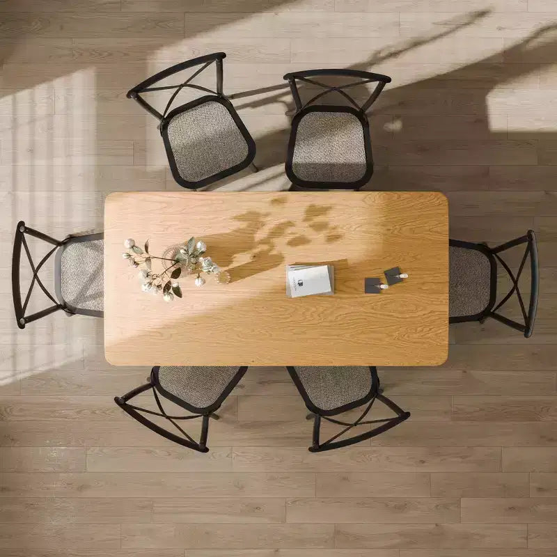 Table à manger rectangulaire en bois Mid-Century Dovelina Table de cuisine en rotin pour 6 personnes - 67
