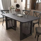 Table à manger rectangulaire en bois Mid-Century Dovelina Table de cuisine en rotin pour 6 personnes - 67