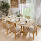 Table à manger rectangulaire en bois Mid-Century Dovelina Table de cuisine en rotin pour 6 personnes - 67