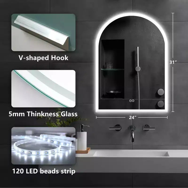 Dovelina Miroir LED arqué de salle de bain avec fonction anti-buée