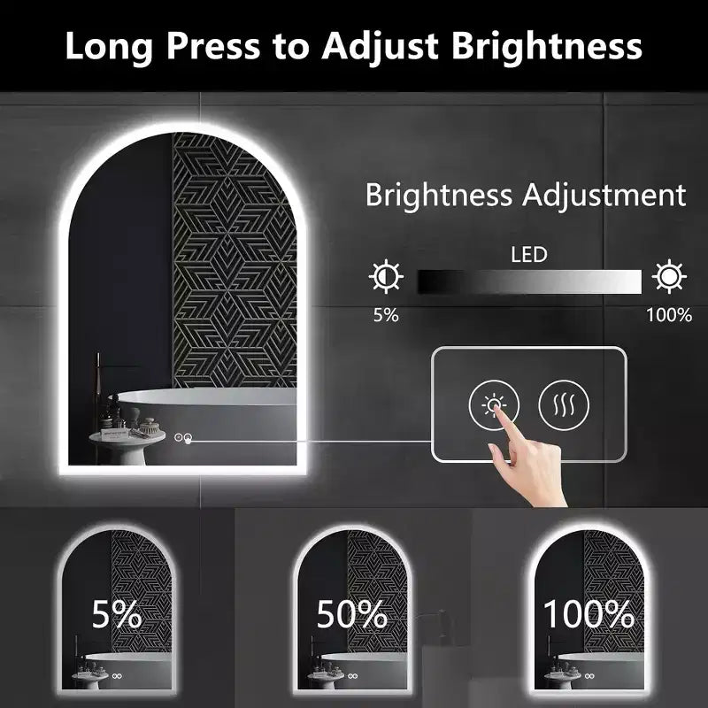 Dovelina Miroir LED arqué de salle de bain avec fonction anti-buée