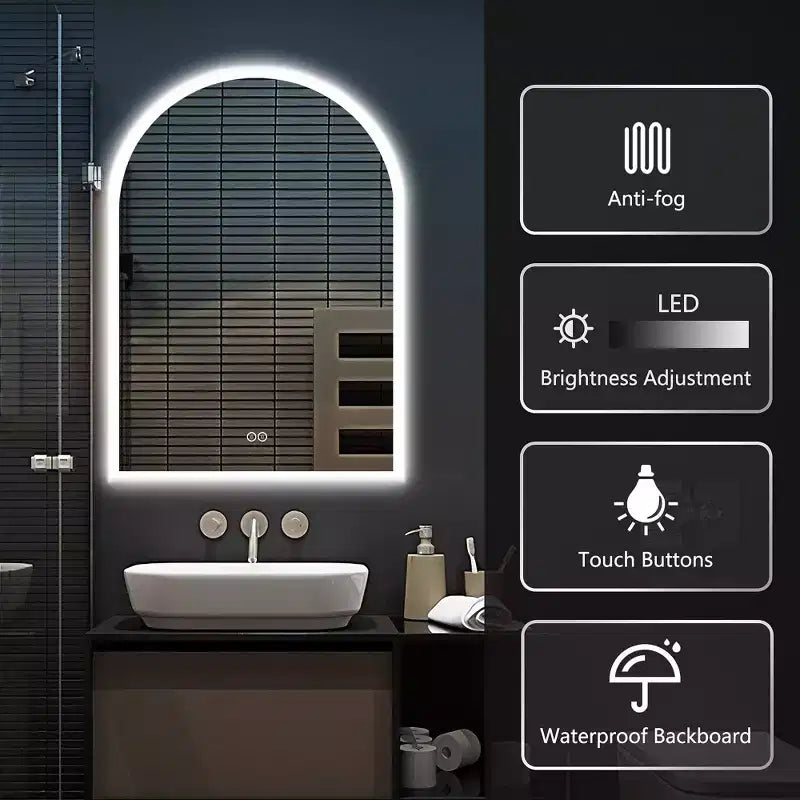 Dovelina Miroir LED arqué de salle de bain avec fonction anti-buée