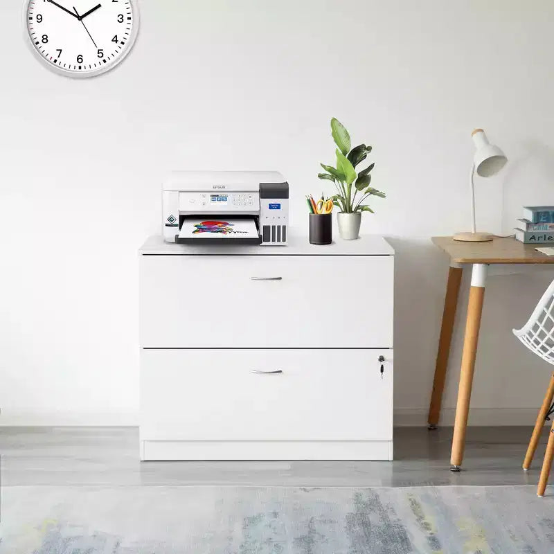 Meuble de classement latéral en bois Basicwise 30 avec deux tiroirs spacieux, un verrouillable - Convient au bureau à domicile, offrant amplement d'espace