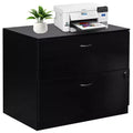 Basicwise 30 Wooden Lateral File Cabinet with Two Spacious Drawers, One Lockable - Suitable for Home Office, Offering Ample Space
