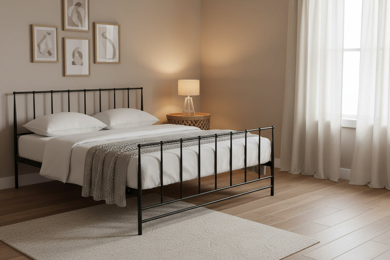 Cadre de lit double King Size en métal marron