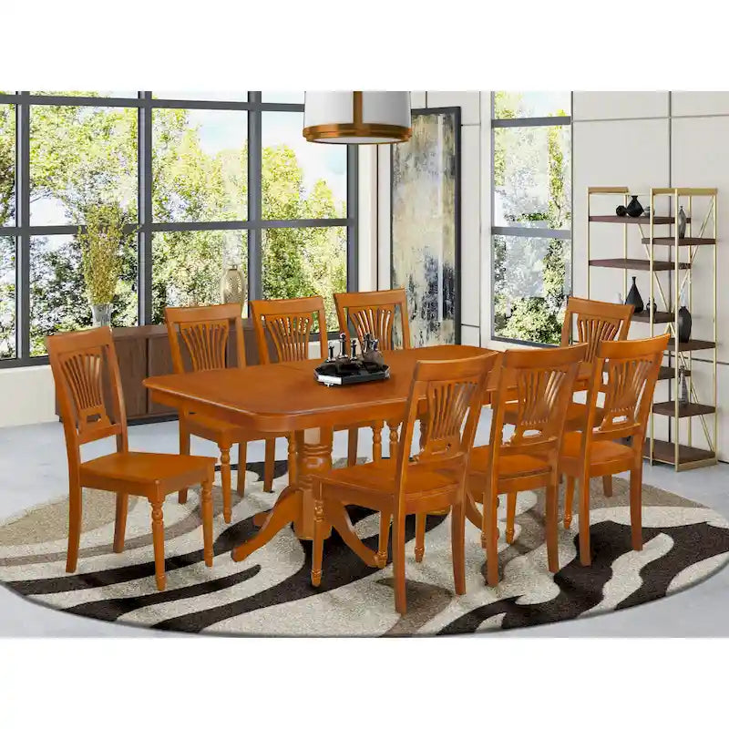 Ensemble de salle à manger — Comprend 1 table à manger rectangulaire et 8 chaises de salle à manger, brun selle (styles d'assise sélectionnables)