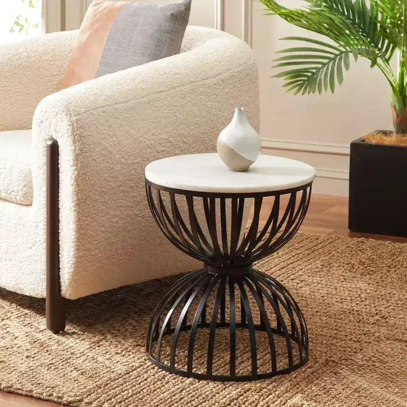 Table d'appoint ronde Tissaia - ACC4616A - Marbre blanc/noir - Safavieh