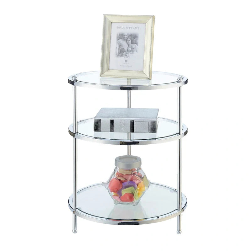 Table d'appoint ronde à 3 niveaux en verre Royal Crest de Convenience Concepts
