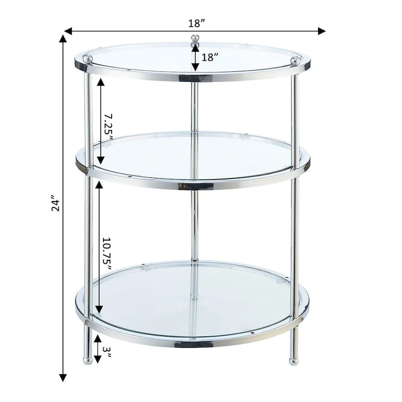 Table d'appoint ronde à 3 niveaux en verre Royal Crest de Convenience Concepts