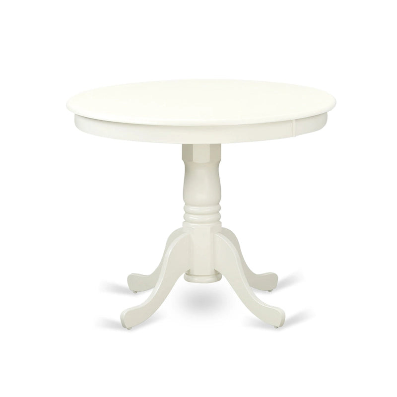 Ensemble de table à manger - Table de cuisine ronde et chaises Parsons en similicuir blanc, blanc lin (options de pièces)