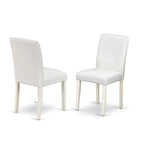 Ensemble de table à manger - Table de cuisine ronde et chaises Parsons en similicuir blanc, blanc lin (options de pièces)