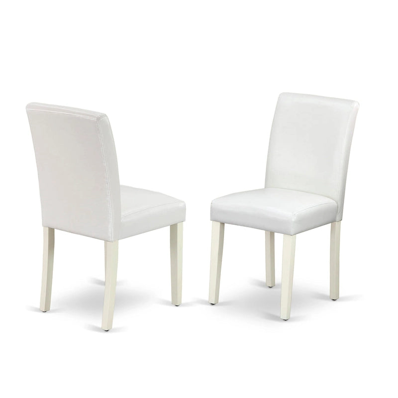 Ensemble de table à manger - Table de cuisine ronde et chaises Parsons en similicuir blanc, blanc lin (options de pièces)