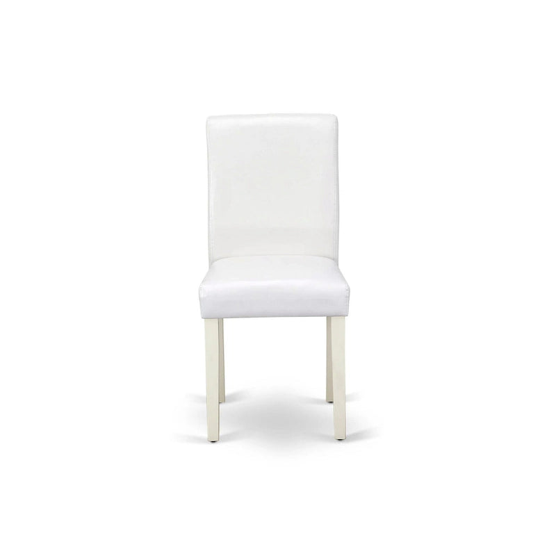 Ensemble de table à manger - Table de cuisine ronde et chaises Parsons en similicuir blanc, blanc lin (options de pièces)