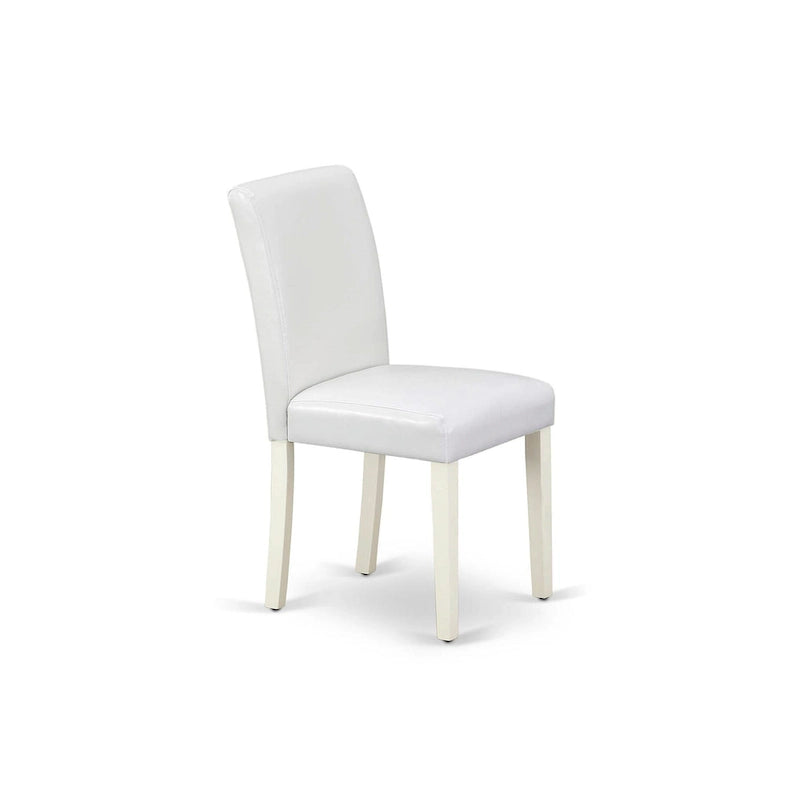 Ensemble de table à manger - Table de cuisine ronde et chaises Parsons en similicuir blanc, blanc lin (options de pièces)