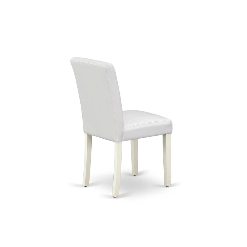 Ensemble de table à manger - Table de cuisine ronde et chaises Parsons en similicuir blanc, blanc lin (options de pièces)