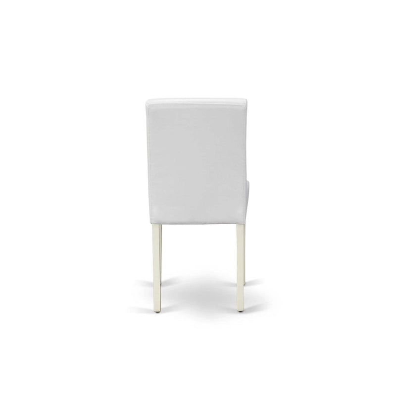 Ensemble de table à manger - Table de cuisine ronde et chaises Parsons en similicuir blanc, blanc lin (options de pièces)