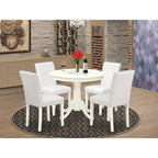 Ensemble de table à manger - Table de cuisine ronde et chaises Parsons en similicuir blanc, blanc lin (options de pièces)