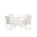 Ensemble de table à manger - Table de cuisine ronde et chaises Parsons en similicuir blanc, blanc lin (options de pièces)
