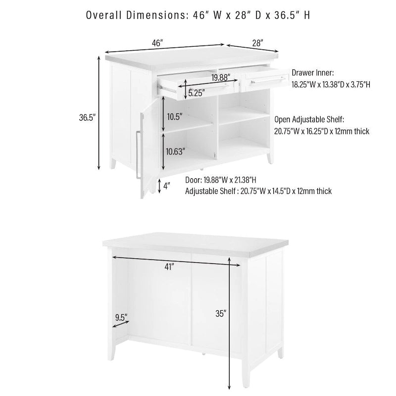 Îlot de cuisine en acier inoxydable Crosley Silvia - 28p x 46L x 36,5H