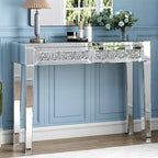 Glam Mirrored 2 Drawer Desk Console Table - 29.92 H X 39.37 W X 13.78 D