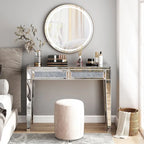 Console de bureau glamour à 2 tiroirs avec miroir - 76 H x 100 L x 35 P cm
