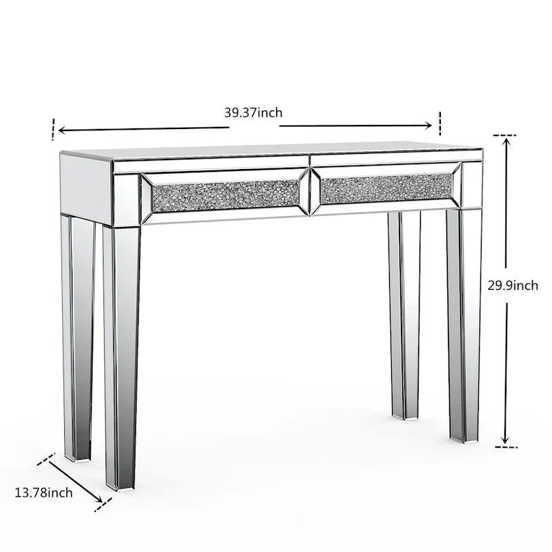 Console de bureau glamour à 2 tiroirs avec miroir - 76 H x 100 L x 35 P cm