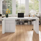 Famapy White Craft Desk With Adjustable Height and Storage Drawers Workstation Desk