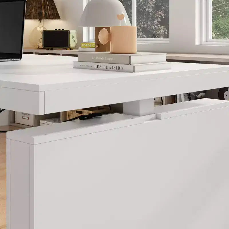 Bureau de bricolage blanc Famapy avec hauteur réglable et tiroirs de rangement