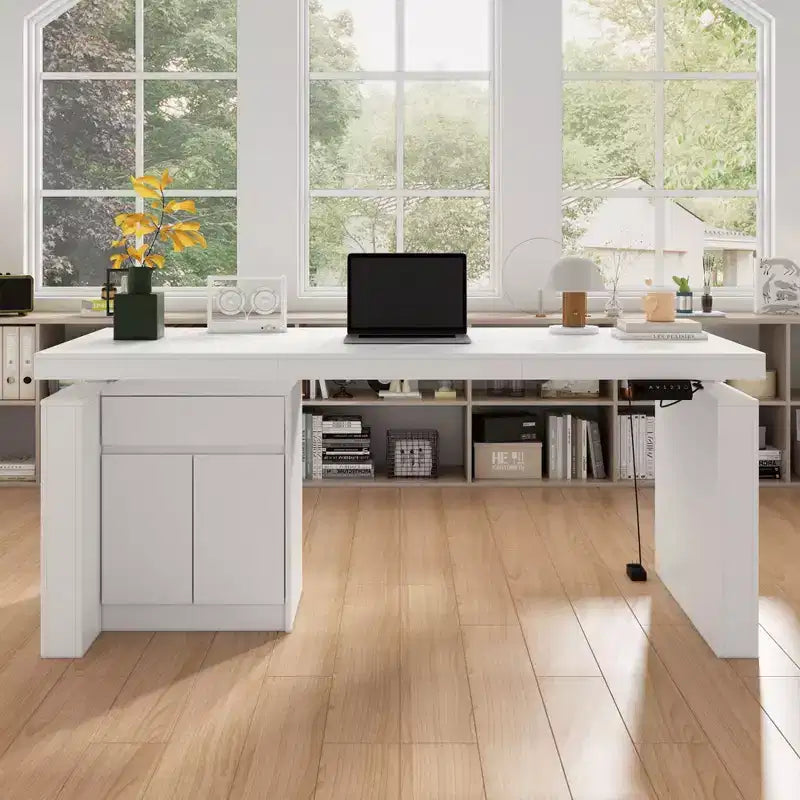 Famapy White Craft Desk With Adjustable Height and Storage Drawers Workstation Desk