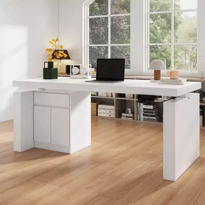 Bureau de bricolage blanc Famapy avec hauteur réglable et tiroirs de rangement