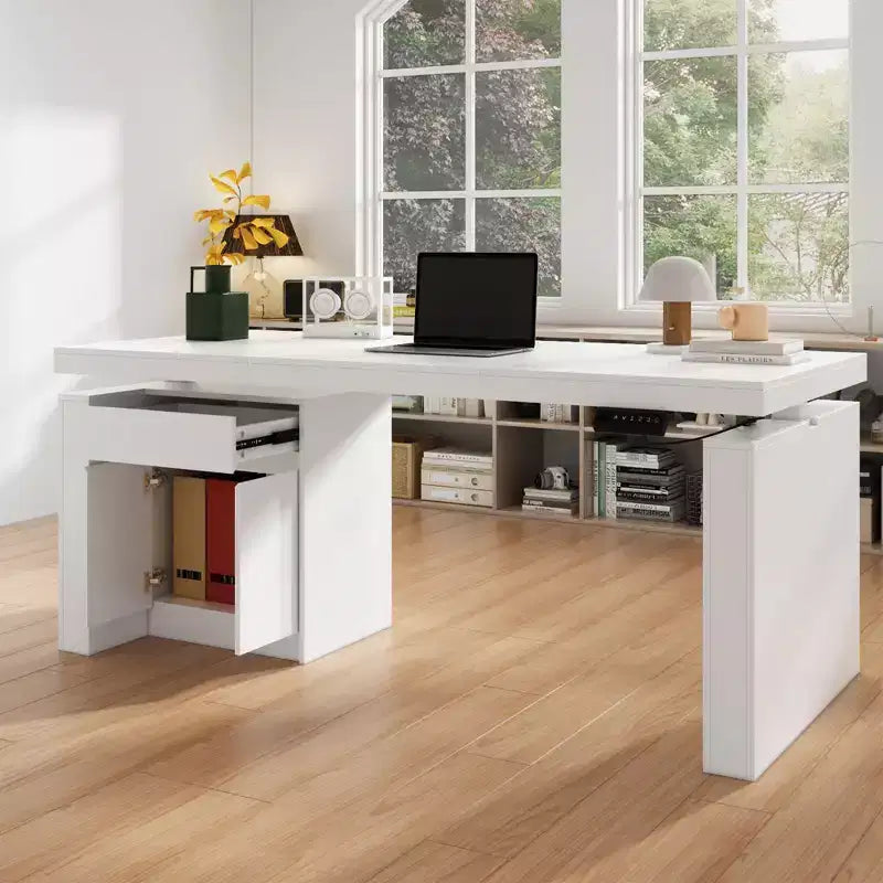 Bureau de bricolage blanc Famapy avec hauteur réglable et tiroirs de rangement
