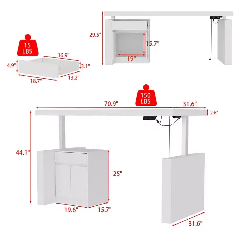 Bureau de bricolage blanc Famapy avec hauteur réglable et tiroirs de rangement