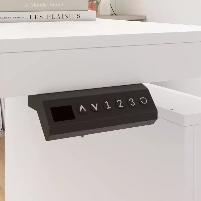 Bureau de bricolage blanc Famapy avec hauteur réglable et tiroirs de rangement