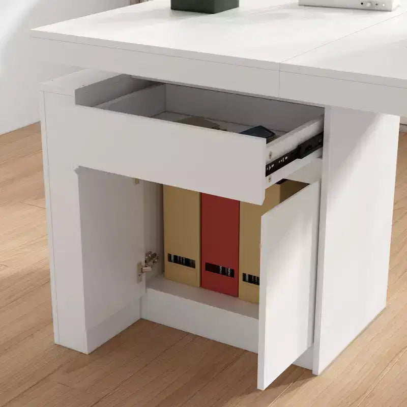 Bureau de bricolage blanc Famapy avec hauteur réglable et tiroirs de rangement