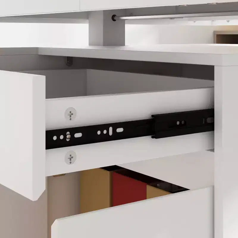 Bureau de bricolage blanc Famapy avec hauteur réglable et tiroirs de rangement