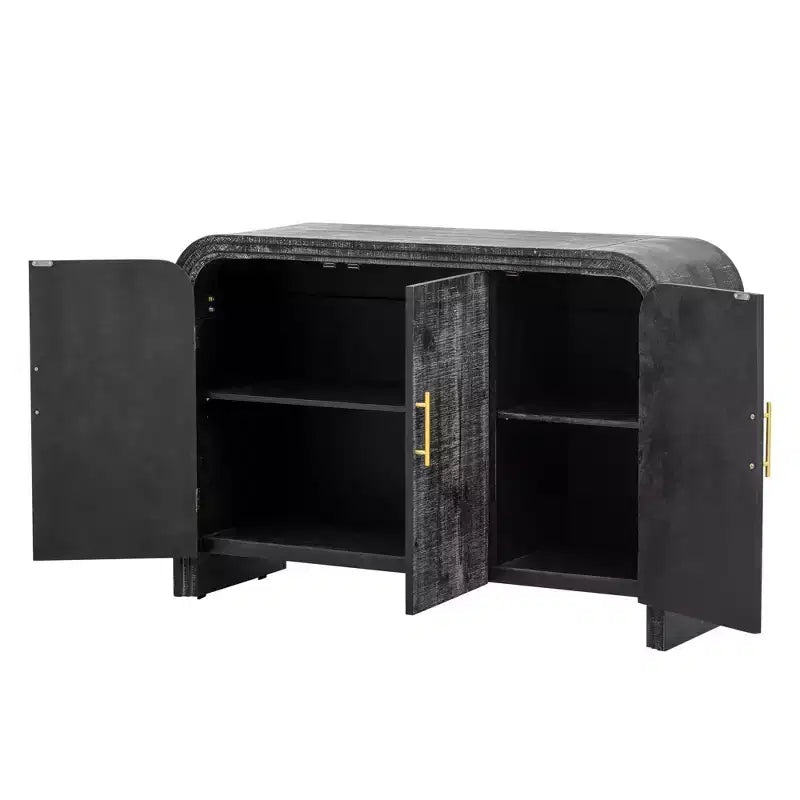 Buffet rétro 47,2 W, armoire de rangement minimaliste incurvée avec poignées dorées et séparateurs réglables 4B -ModernLuxe