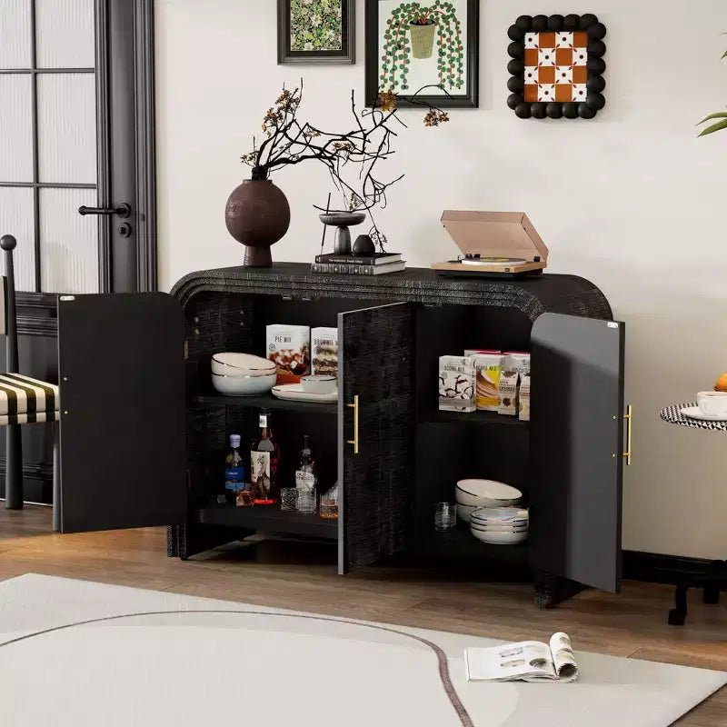 Buffet rétro 47,2 W, armoire de rangement minimaliste incurvée avec poignées dorées et séparateurs réglables 4B -ModernLuxe