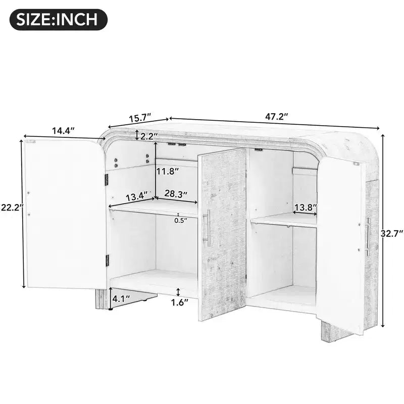 Buffet rétro 47,2 W, armoire de rangement minimaliste incurvée avec poignées dorées et séparateurs réglables 4B -ModernLuxe