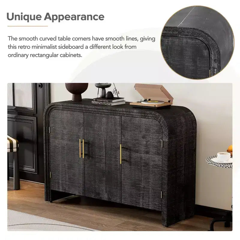Buffet rétro 47,2 W, armoire de rangement minimaliste incurvée avec poignées dorées et séparateurs réglables 4B -ModernLuxe