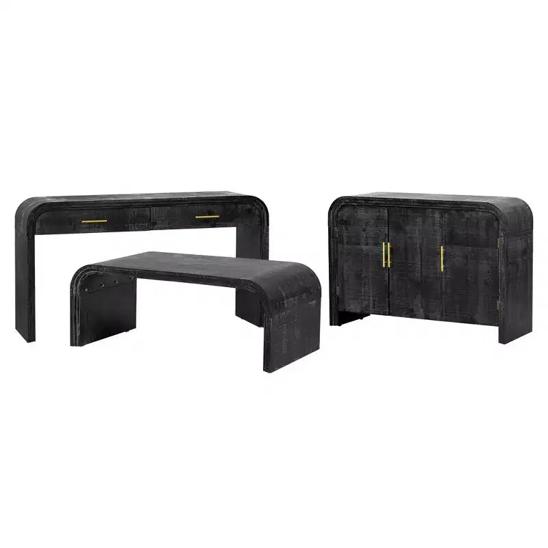 Buffet rétro 47,2 W, armoire de rangement minimaliste incurvée avec poignées dorées et séparateurs réglables 4B -ModernLuxe