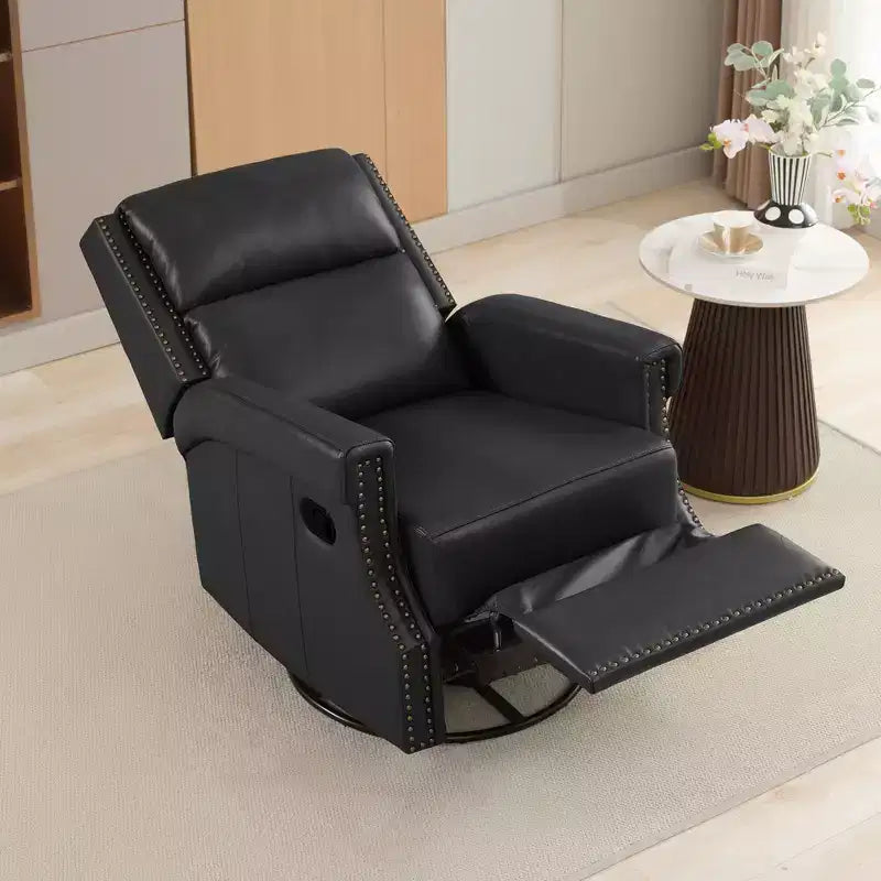 Hyleory Fauteuil à bascule inclinable pivotant 33.03'', en cuir, avec repose-pieds, pour salon, chambre à coucher, dossier haut ergonomique