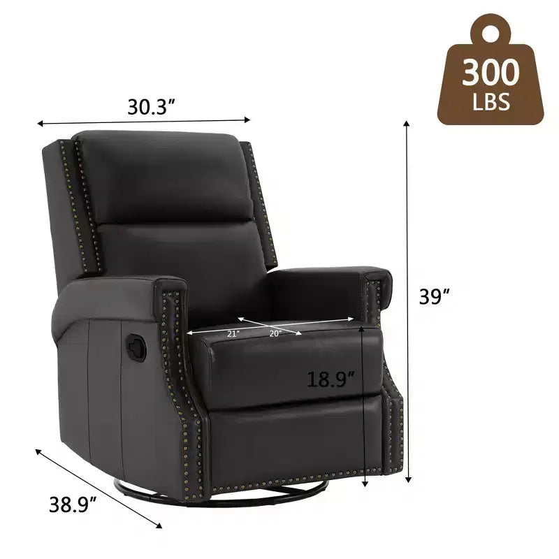 Hyleory Fauteuil à bascule inclinable pivotant 33.03'', en cuir, avec repose-pieds, pour salon, chambre à coucher, dossier haut ergonomique