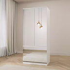 Armoire blanche Famapy avec tringle à vêtements et portes miroir