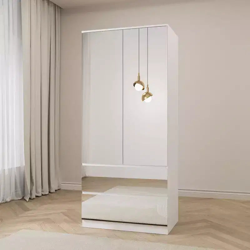 Armoire blanche Famapy avec tringle à vêtements et portes miroir